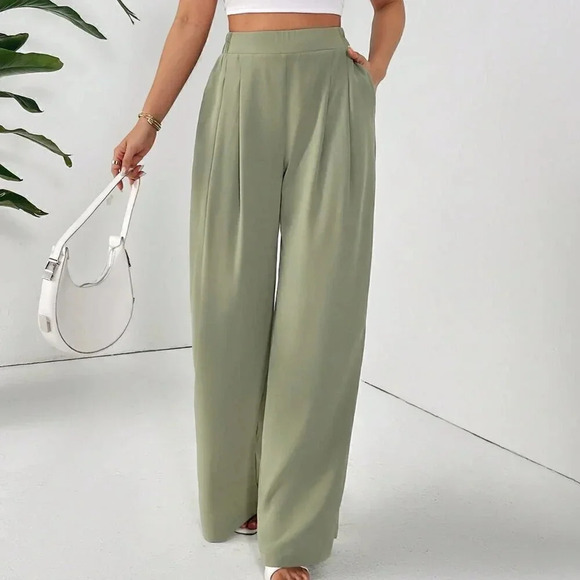 Green Casual Women's Basic Solid Color Long Pants - Picture 3 of 6